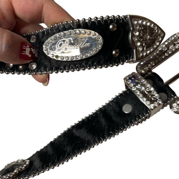 Briella Accessories Black Leather Rhinestone Western Belt Sz M - Picture 3 of 6